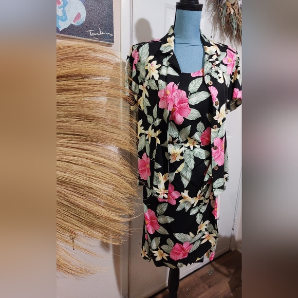 LA CABAÑA VINTAGE 90'S Y2K 2 PIECE FAUX WRAP SUMMER SHIFT DRESS WITH SHIRT - Picture 16 of 16